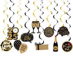 2025 Happy New Year Spiral Banner Paper Glasses Photo Frame Family Eve Party Decorations Photo Booth Props Photobooth Decor