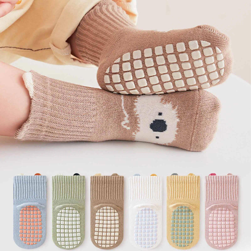 Description Picture 2 of item1/3 Pairs/Lot Baby Anti-slip Socks For Boys Girls Low Cut Floor Kids Toddler Cotton Sock With Rubber Grips Socken For 0-3Years
