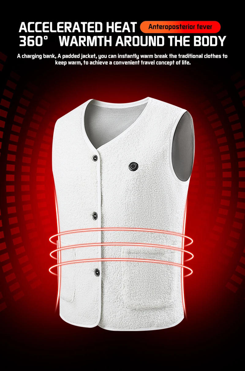 Description Picture 3 of itemTODWARM Electric Heated Vest 15 Heating Areas Intelligent Heating Jackets Windproof Washable USB Charging Winter Sports Hiking