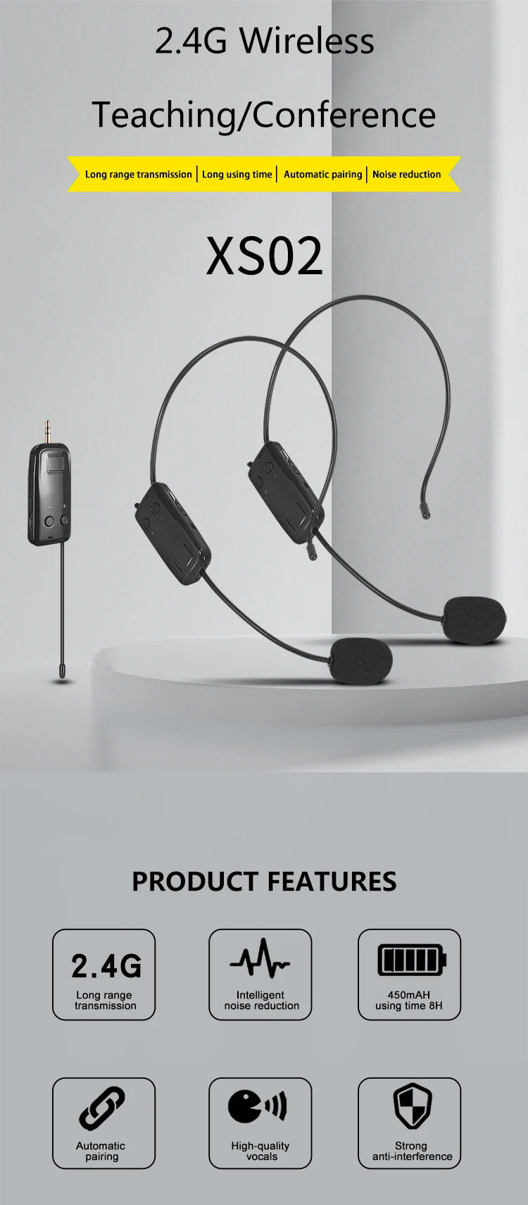 Description Picture 2 of item2.4G Head-mounted Wireless Lavalier Microphone Set Transmitter with Receiver for Amplifier Voice Speaker Teaching Tour Guide