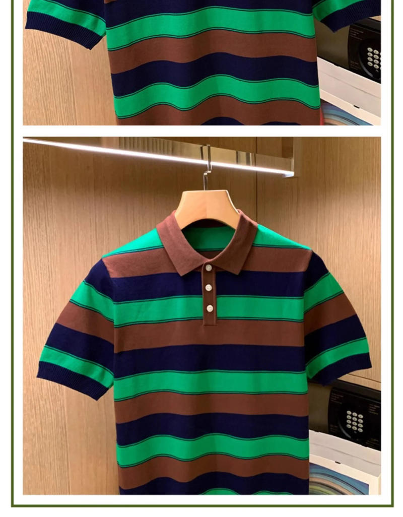 Description Picture 6 of item2024 New Fashion Brand Polo Shirt Men's Summer Turn Down Collar Slim Fit Contrast Color Button Breathable Polos Casual Men W47
