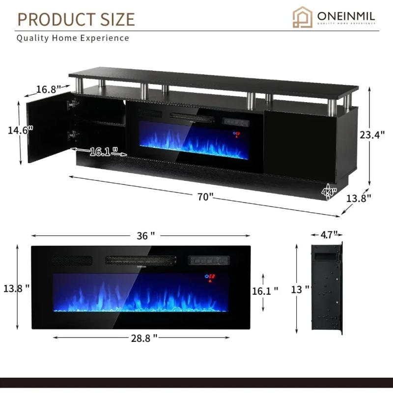Description Picture 3 of itemFireplace TV Stand with 36" Electric Fireplace,LED Light Entertainment Center,2 Tier TV Console Stand for TVs Up to 80"