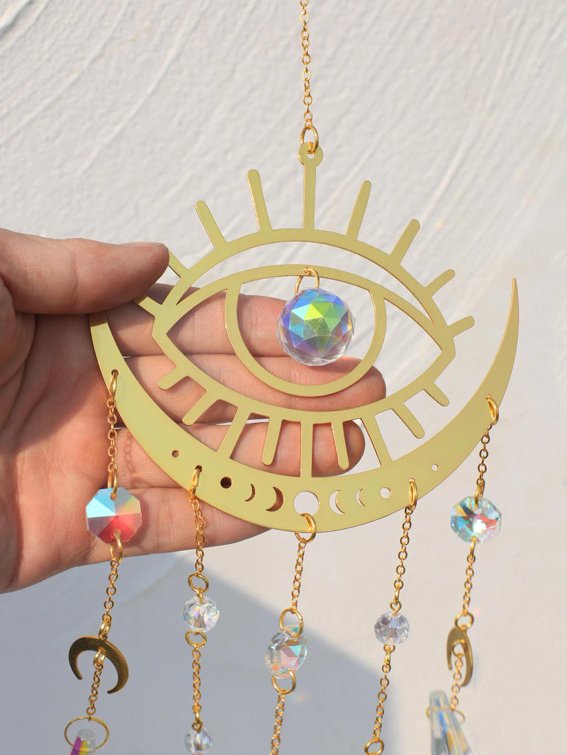 Description Picture 4 of itemSuncatcher Crystal Evil Eye Sun Rainbow Maker Stained Glass Boho Ornament Window Decor Hanging Prisma Garden Art Home Decoration