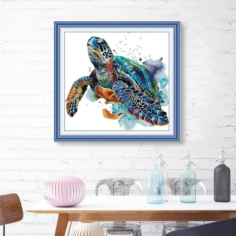 Description Picture 4 of itemJoy Sunday DIY Homefun Cross Stitch Kit Packages Counted Cross-Stitching Kits Animal Pattern Turtles Cross stich Painting Set