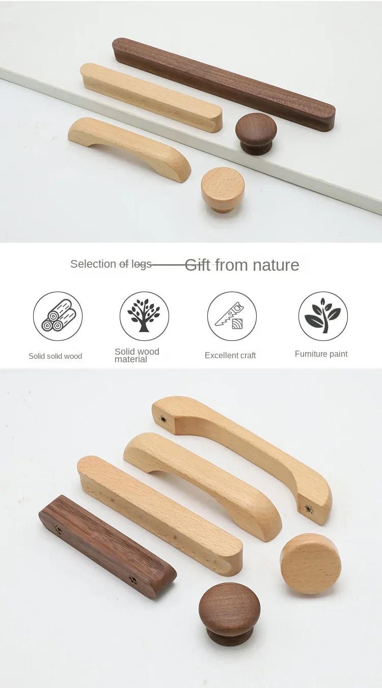 Description Picture 4 of itemCabinet Door Wooden Handle Cupboard Door Handle Beech Black Walnut Drawer Log Solid Wood Small Handle Dresser Kitchen Handles