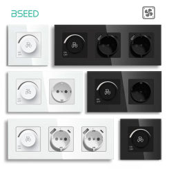 BSEED Rotary Knob Switch Ceiling Fan Switch Wall Electric Socket Mechanical Speed Control Switch Glass Panel USB Type-C Outlet