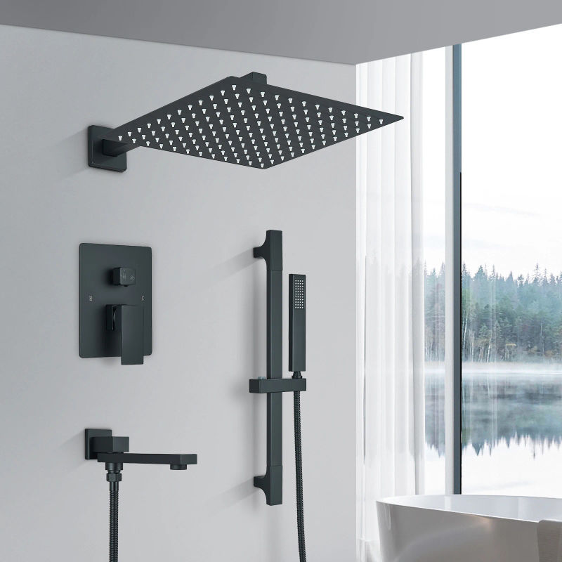 Description Picture 2 of itemBlack Concealed Shower Faucet Rainfall Shower With Slide Bar Rotate Bottom Spout Embedded Mixer Bathtub Shower For Bathroom