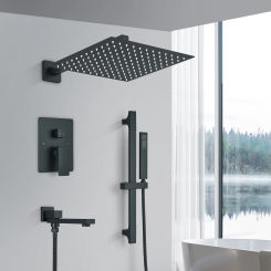 Black Concealed Shower Faucet Rainfall Shower With Slide Bar Rotate Bottom Spout Embedded Mixer Bathtub Shower For Bathroom