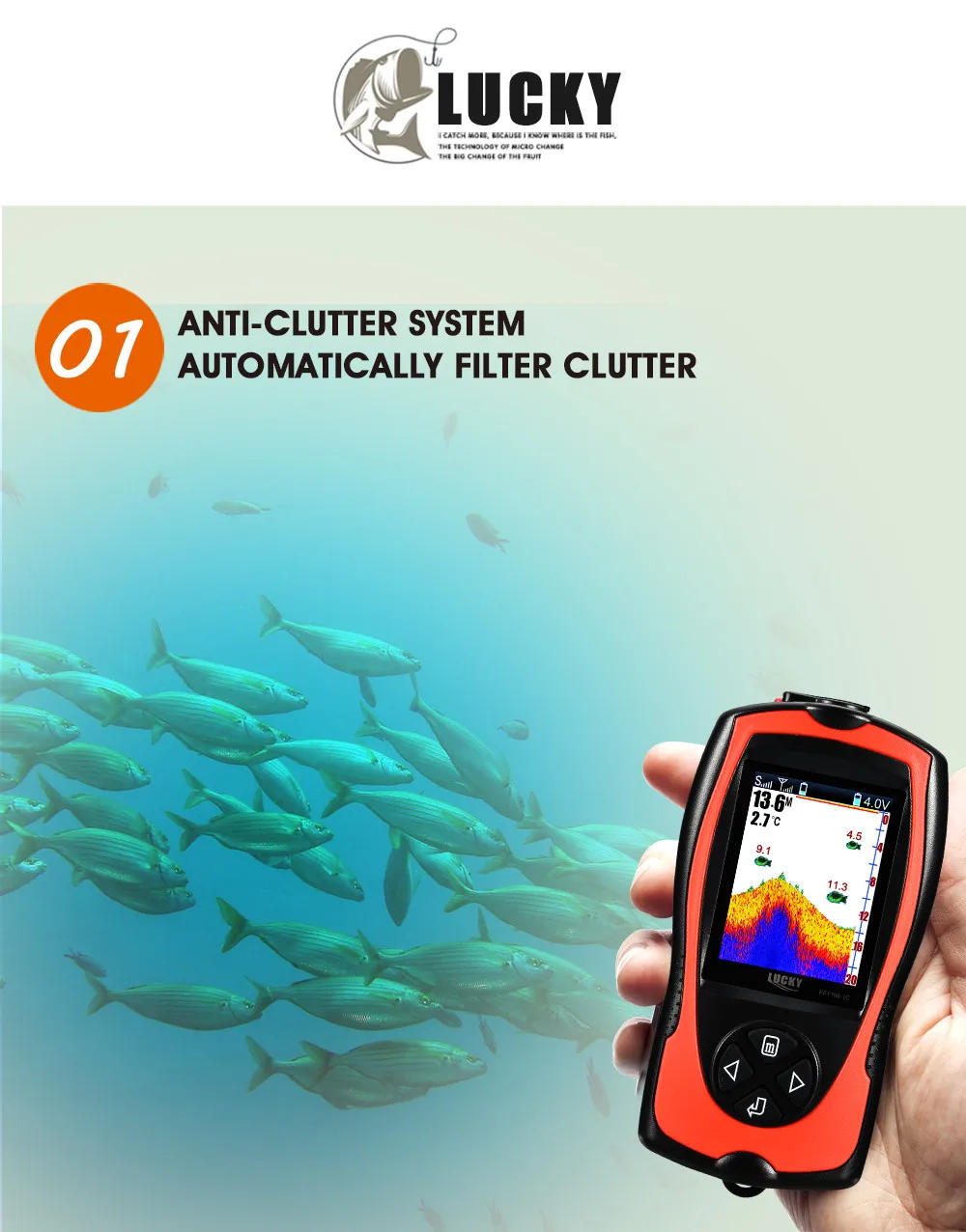 Description Picture 6 of itemLucky Sonar Fish Finder FF1108-1CWLA Rechargeable Wireless Sensor 45M Water Depth Echo Sounder Fishing Portable Fish Finder