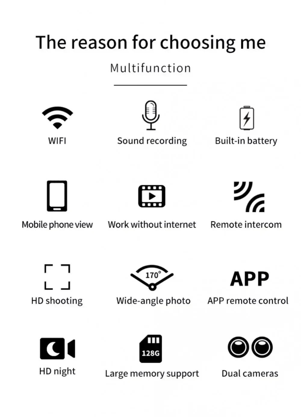 Description Picture 3 of itemHD 4K Dual Lens Mini Wifi Camera with Magnetic Mount and Remote Control Two-Way Intercom Network Surveillance Camcorder