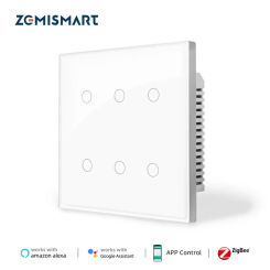 Zemismart Tuya Zigbee 6 Gang Touch Wall Light Switch 4x4 with Neutral Smart Interruptor with Glass Touch Panel Alexa Google Home