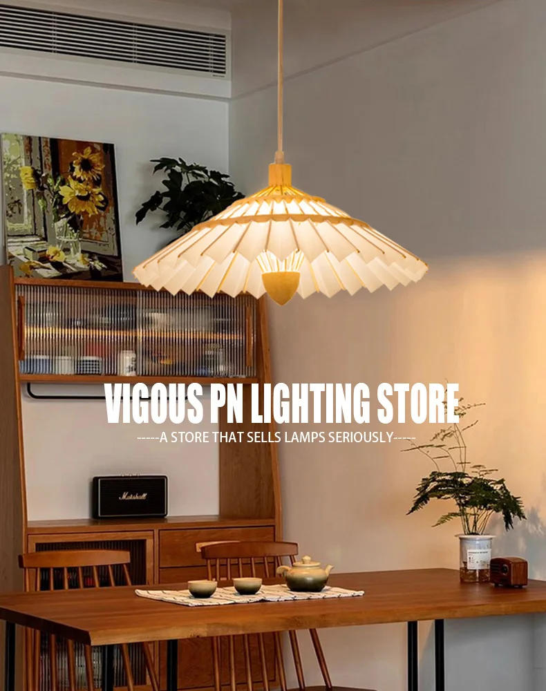 Description Picture 2 of itemWabi-Sabi Style Japanese Handmade Bamboo Umbrella-Shaped Chandelier Living Room Bedroom Restaurant Study Hanging Pendant Lights