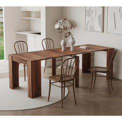 Rustic Wood Extendable Dining Room Table 118"Large Expandable Dining Tables for 6-12 People Industrial Transformer Kitchen Table