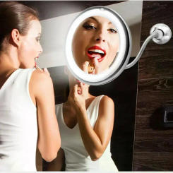 C2 Flexible Gooseneck 6.8" 10x Magnifying LED Lighted Makeup Mirror Light Bathroom Magnification Vanity Mirror with Suction Cup