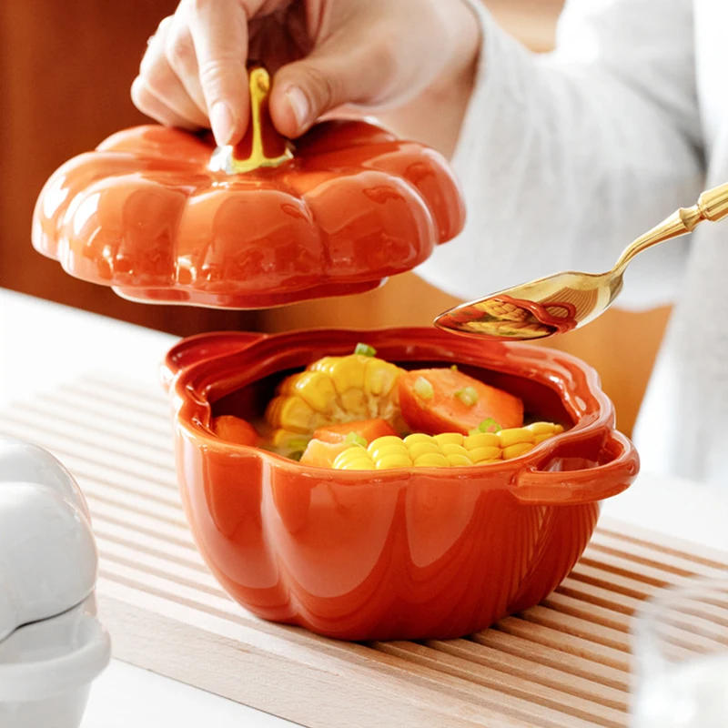 Description Picture 6 of itemPumpkin Reusable Cereal Bowl With Lid Microwave Bakeware Oven Baking Kitchen Halloween Party Festival Decoration ramen bowl set