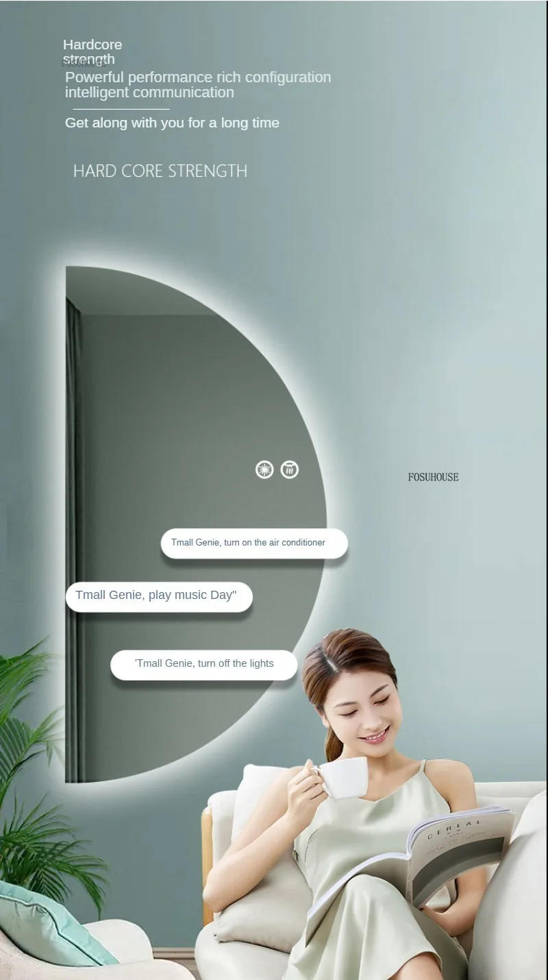 Description Picture 3 of itemSemicircular Smart Bath Mirrors Led Touch Screen Mirrors Wall-mounted Lighted Bathroom Mirror Special-shaped Decorative Mirrors