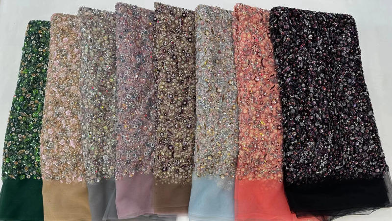 Description Picture 2 of itemLace Fabric with Beads and Sequins for Women, Heavy Process, 5Y Embroidery, Wedding Party Dress Series, Autumn, 2023