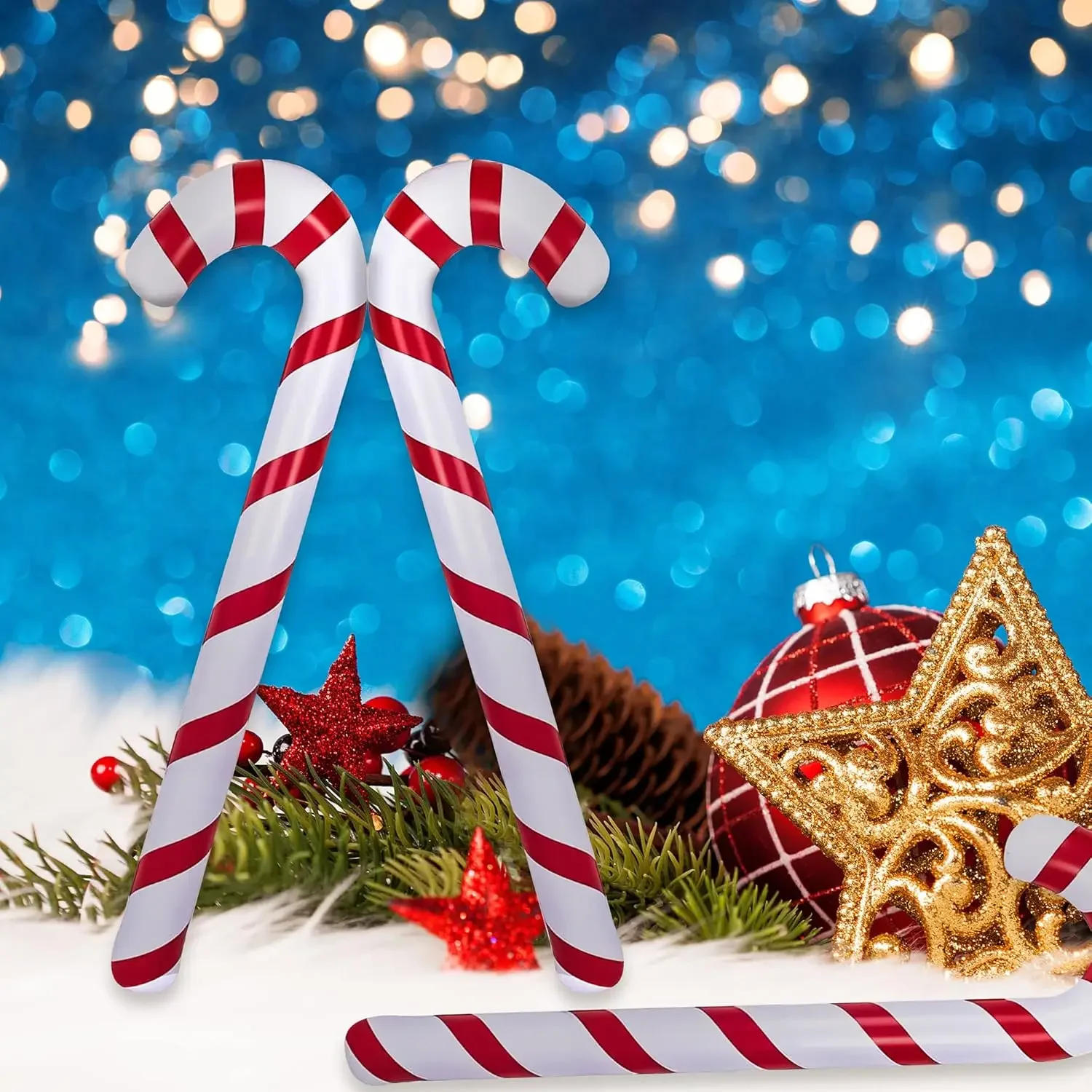 Description Picture 6 of item35Inch 1-10pcs Inflatable Candy Canes Balloons Handheld Christmas Red Bow Candy Sticks Party Favors Indoor Kids Toys Decorations