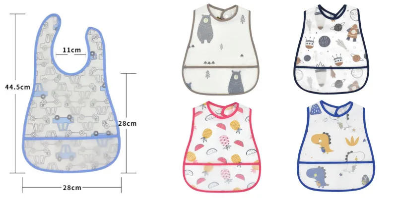 Description Picture 2 of itemCartoon Dinosaur Pattern EVA Waterproof Pocket Lunch Feeding Bibs Adjustable Baby Bibs Cute Children Baby Apron Kids Burp Cloths
