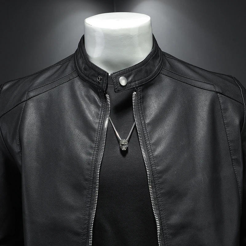 Description Picture 3 of itemAutumn and winter men's leather jacket jacket standing collar leather jacket for young people