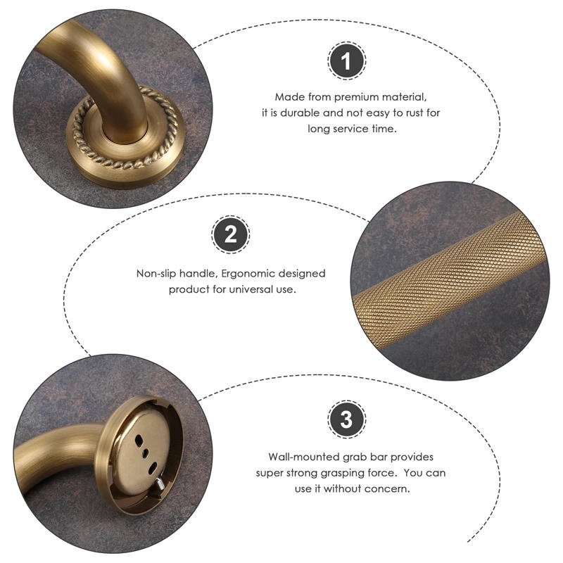 Description Picture 6 of itemBathtub Grab Bar Antique Brass Grab Bar Grab Rail Armrest Handle Toilet Elderly Handrail Home Safety Wall Mounted