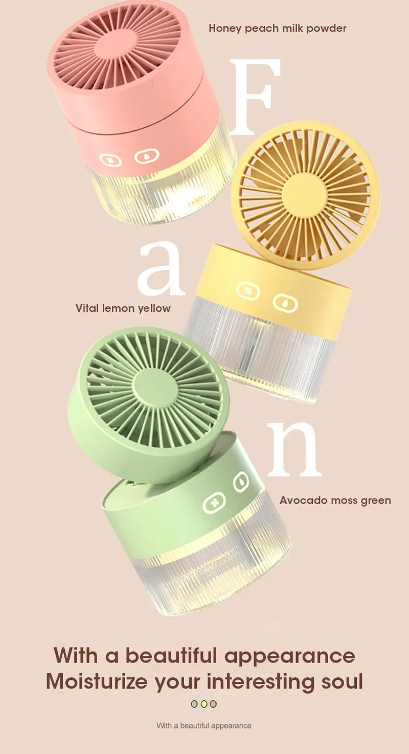 Description Picture 4 of item2024 Summer New Humidifier Spray Fan Portable USB Water-cooled Mini Desktop Household Appliances Water Mist Fan with LED Light