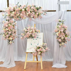 Pink Color Artificial Flowers For Wedding Decoration Welcome Sign Floral Arrangement Wedding Arch Flower Row Background Pink
