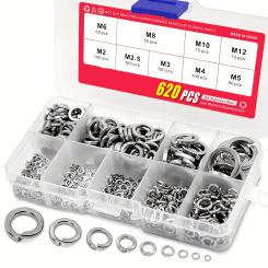 620PCS 304 Stainless Steel Spring Lock Washers Assortment Kit, 9 Sizes