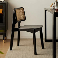 GUIG Ancient Rattan Dining Chair Home Dining Chair Solid Wood Chair Designer Advanced Black Wabi-Sabi Rattan Chair Hot New