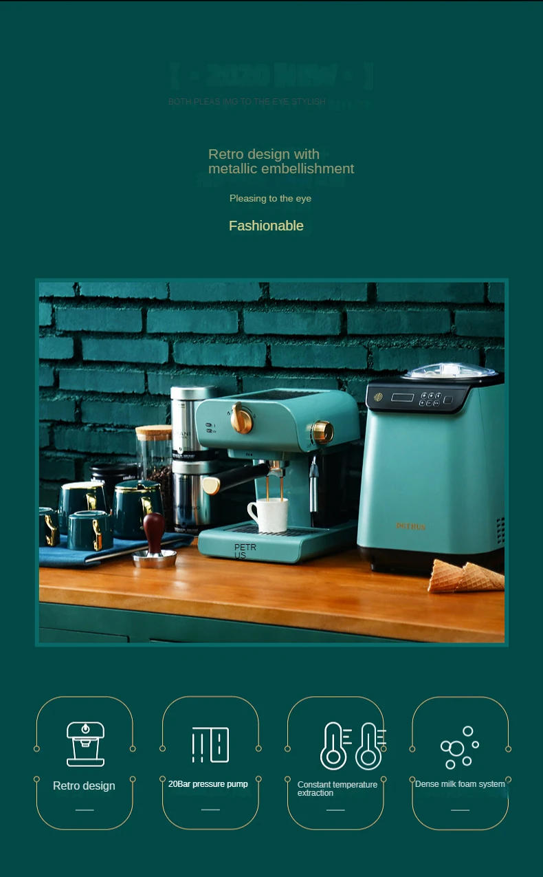 Description Picture 3 of itemRetro coffee machine home small fully semi-automatic Italian espresso commercial steam milk froth kitchen appliance