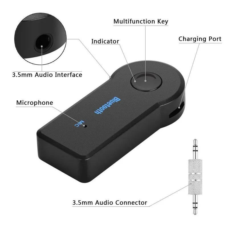 Description Picture 3 of itemAux Car Bluetooth 5.0 Receiver 3.5mm 3.5 AUX Jack Stereo Music Audio Car Transmitter Speaker Amplifier Wireless Adapter with Mic