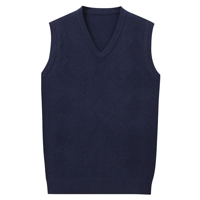 Description Picture 6 of item2024 New Autumn Men's Woolen Vest Knitted Clothing  Casual Sleeveless Slim Loose Business Vest V-neck Sweater Plus Size 3XL