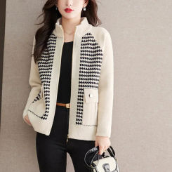 Women's Fashionable Thickened Knit Ballpark Jacket Spring Autumn New Style Casual Cropped Cardigan Outerwear Sweater