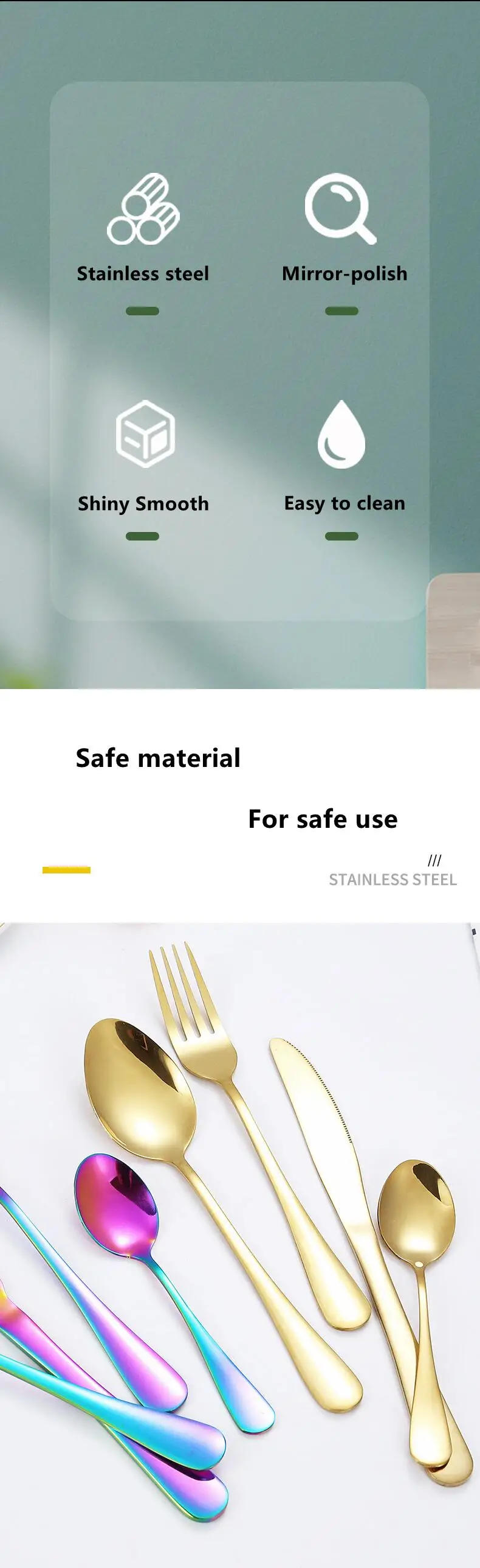 Description Picture 3 of item24PCS Gift-Pack Cutlery Tableware Set Black Golden Spoon Fork Dinnerware Kitchen Gadget Sets Stainless Steel Portable Utensils