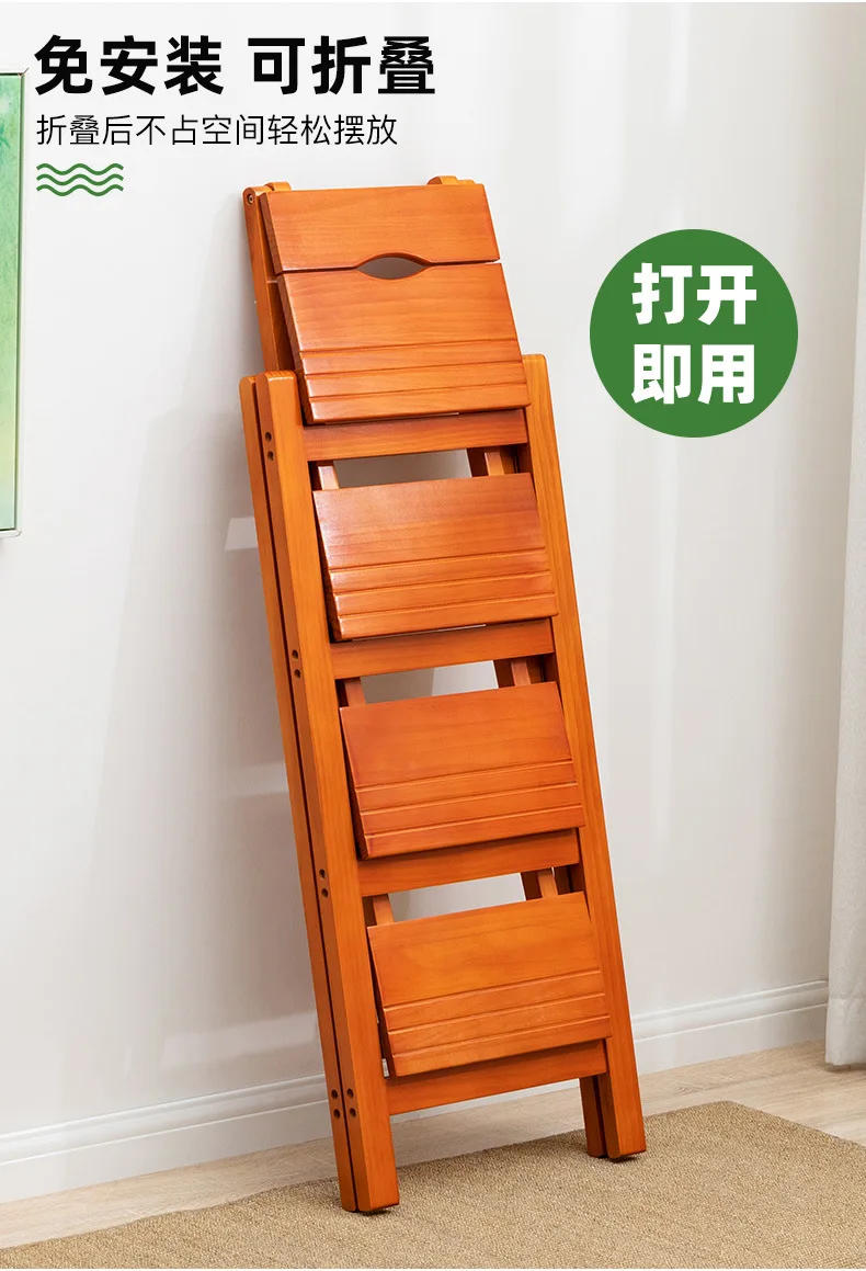 Description Picture 6 of itemMultifunctional Ladder Chair Folding Design Ladder Stool Stable Load-bearing Step Ladder Natural Solid Wood Kitchen Stool