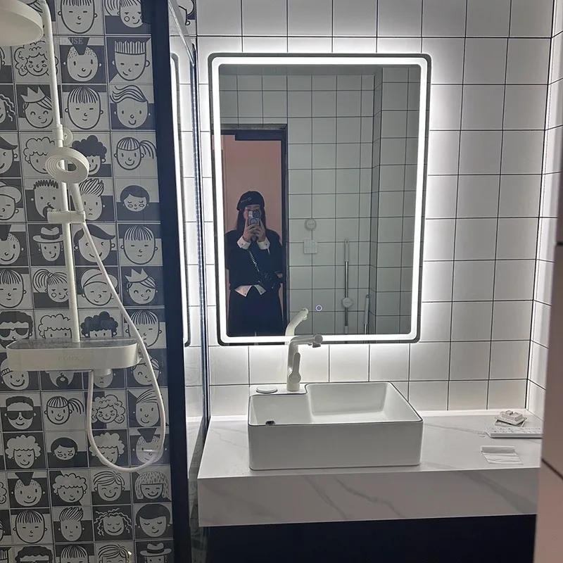 Description Picture 4 of itemNordic Smart Bath Mirrors Square Touch Screen Bathroom Mirror Home Wall-mounted Lighted Anti-fog Makeup Mirrors Bathroom Fixture