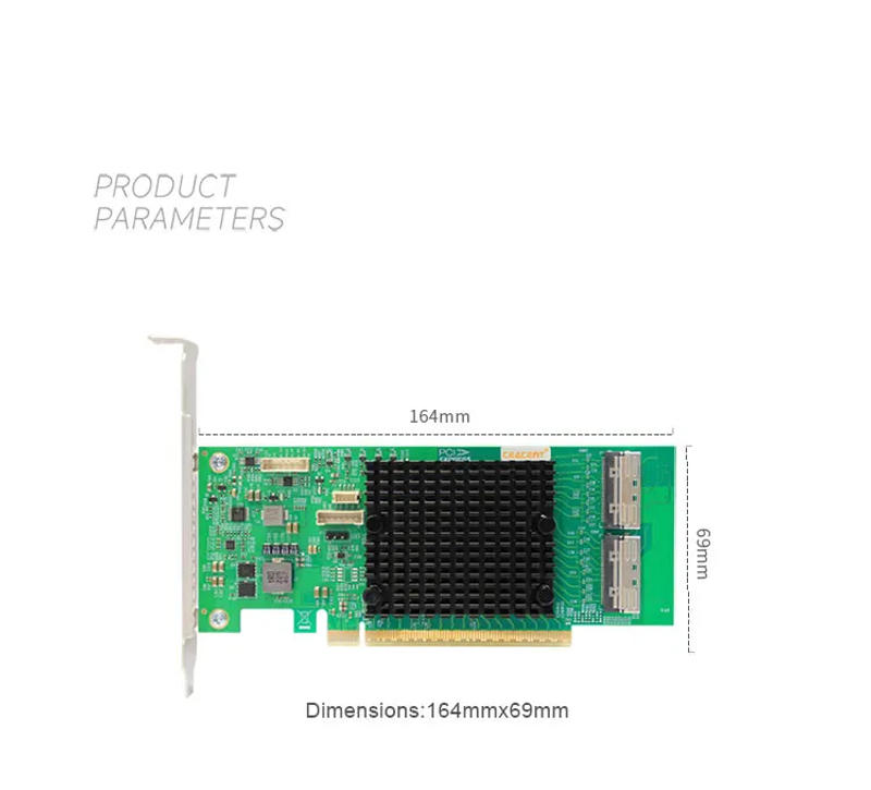 Description Picture 3 of itemCEACENT CNT52PE16 PCIe5.0 Retimer NVMe Adapter, Two x8 MCIO Connector, PCIe 5.0 x16 Enabled NVMe Gen5.0 SSD or PCIe 5.0 Device