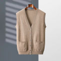 High Quality  Spring Autumn Men Sweater Vest 100% Cashmere Sleeveless V-neck Cardigan Soft Warm Basic Knitwear Clothing Tops