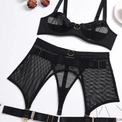 CHILLGIO Women Mesh Sexy Hollow Bra Brief Suits Push Up Erotic Intimate Underwear Fashion 4 Piece Solid Transparent Lingerie Set