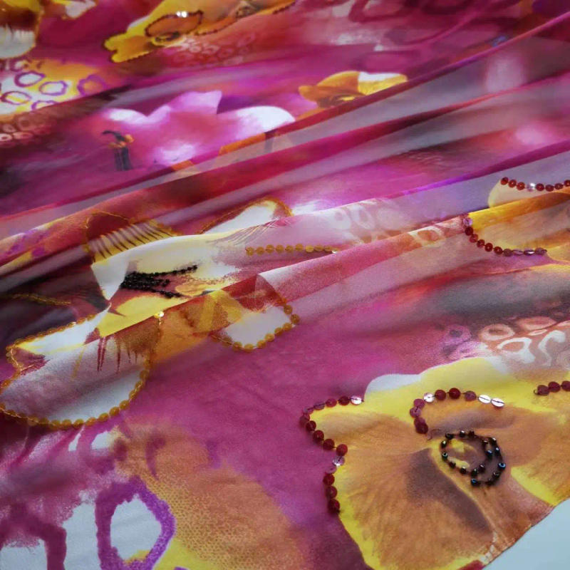 Description Picture 5 of itemOmbre Embroidery Sequin Fabric Bling Saree Georgette Pure Silk Mulberry Dress Sudan Toub Sewing Material