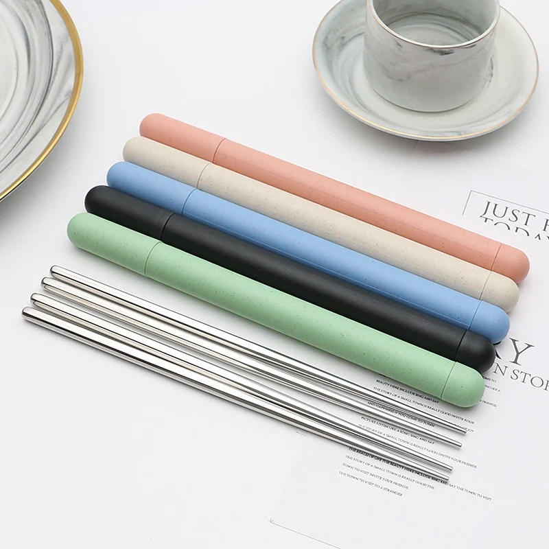 Description Picture 5 of item1 Pair Chopstick Stainless Steel Dinnerware Lunch Tableware Travel Portable Chopsticks with Storage Box Home Kitchen Accessories