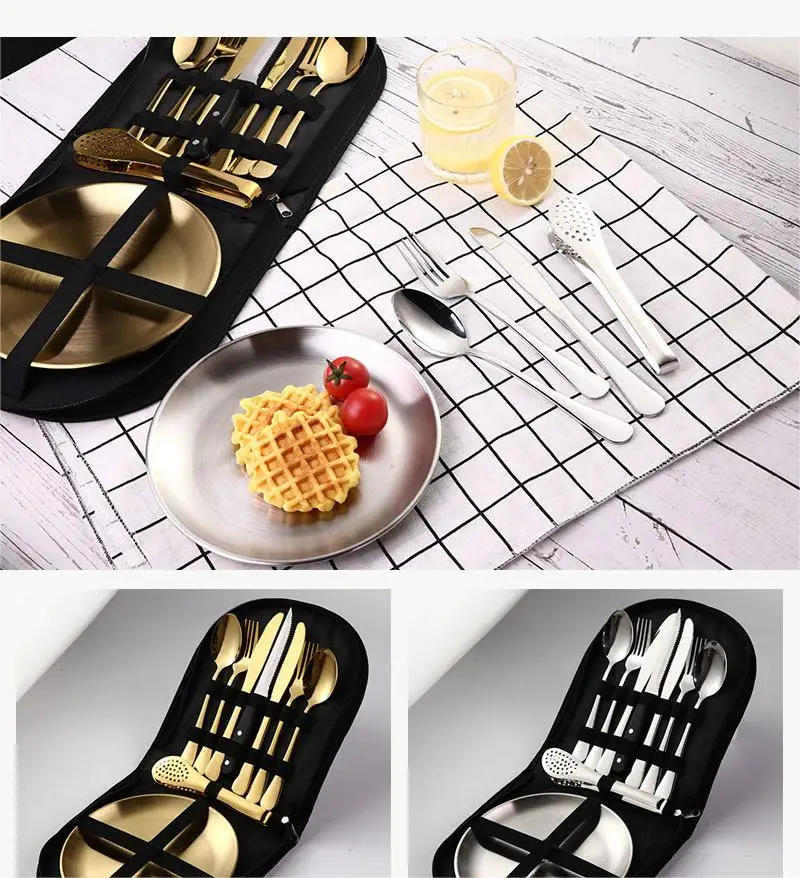 Description Picture 3 of itemHDIRXG Stainless Steel Picnic Tableware 9-Piece Set Portable Camping Tourism Tableware Outdoor Nature Hike Cooking Supplies