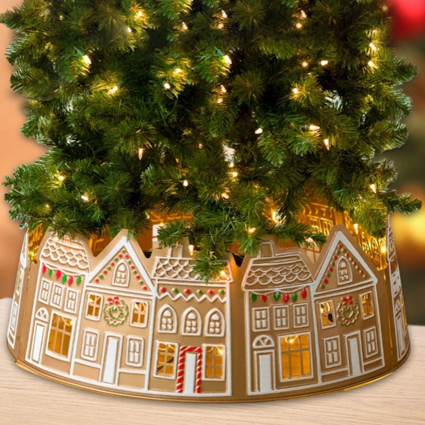 Description Picture 5 of itemChristmas Tree Collar Gingerbread House Tree Skirt Stand Base Cover 26Inch LED Christmas Tree Collar for Holiday Home Decoration