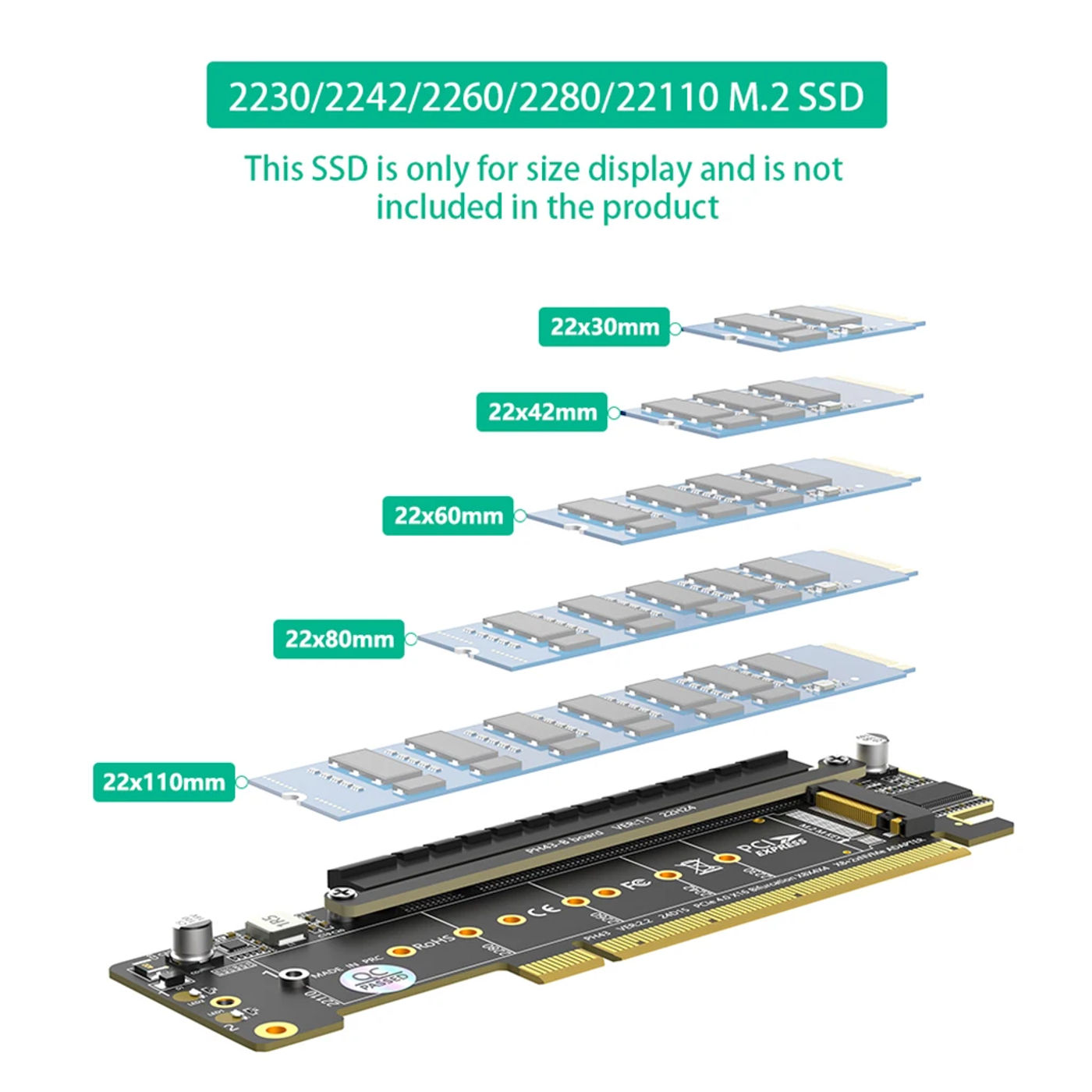 Description Picture 6 of itemFor Dual NVME M KEY to PCI-E 4.0 16X PCI Express M Key PCIe4.0 X16 X8 Signal Slot Riser Card Motherboard SSD Support Bifurcation