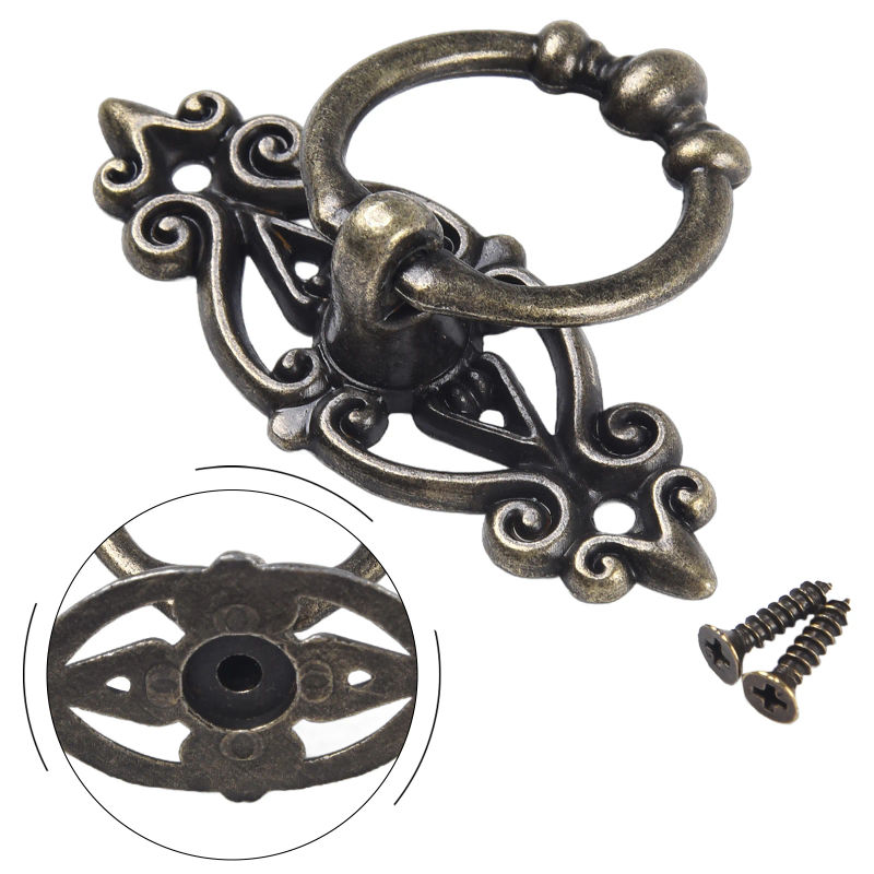 Description Picture 4 of item1PCS Retro Cabinet Handle Zinc Alloy Drawer Door Handle Pull Ring Wood Case Handle With Screw Pull Ring Furniture DIY Decoration