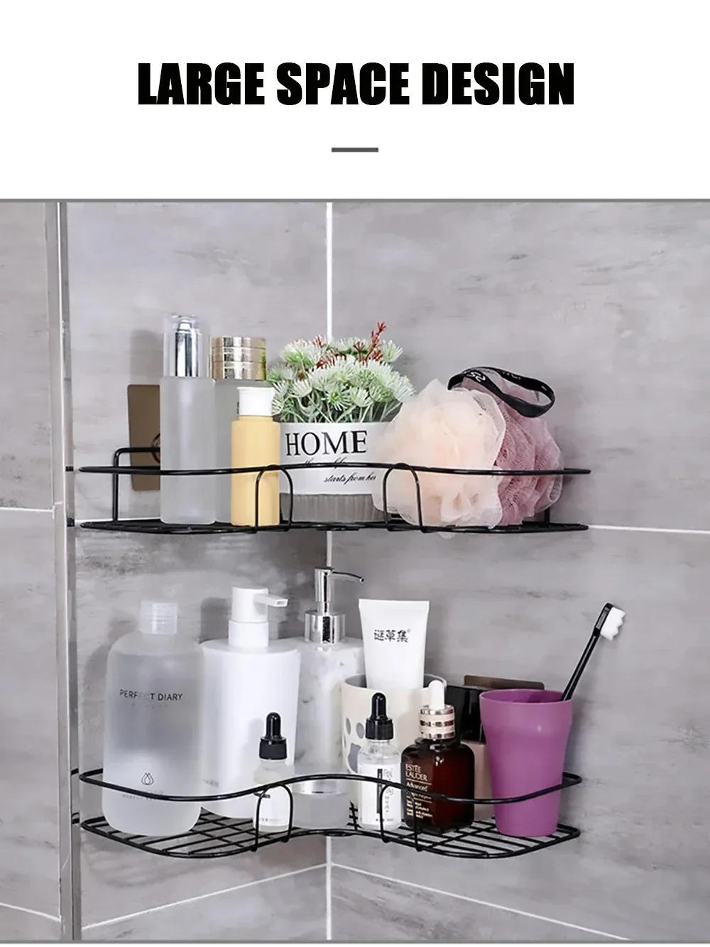 Description Picture 2 of itemToilet Storage Rack Bathroom Shelf No-Drill Corner Shelf Shower Wall Mounted Shelf Bracket Bathroom Accessory Organizer Shampoo