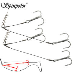 Spinpoler Corkscrew Stinger Rig Hook Double Sharp Treble Pike Bass Fishhook High-Carbon Steel For Soft Lure Fishing Equipment
