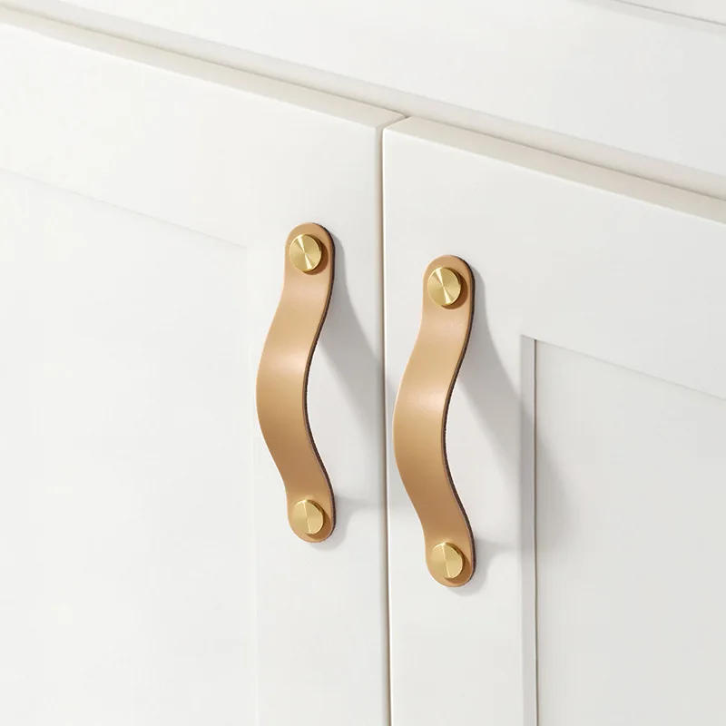 Description Picture 4 of item1pcs Leather Handle Brass Cabinet Pulls Set with Colored Finish for Storage Boxes and Dresser Drawers Furniture Knob