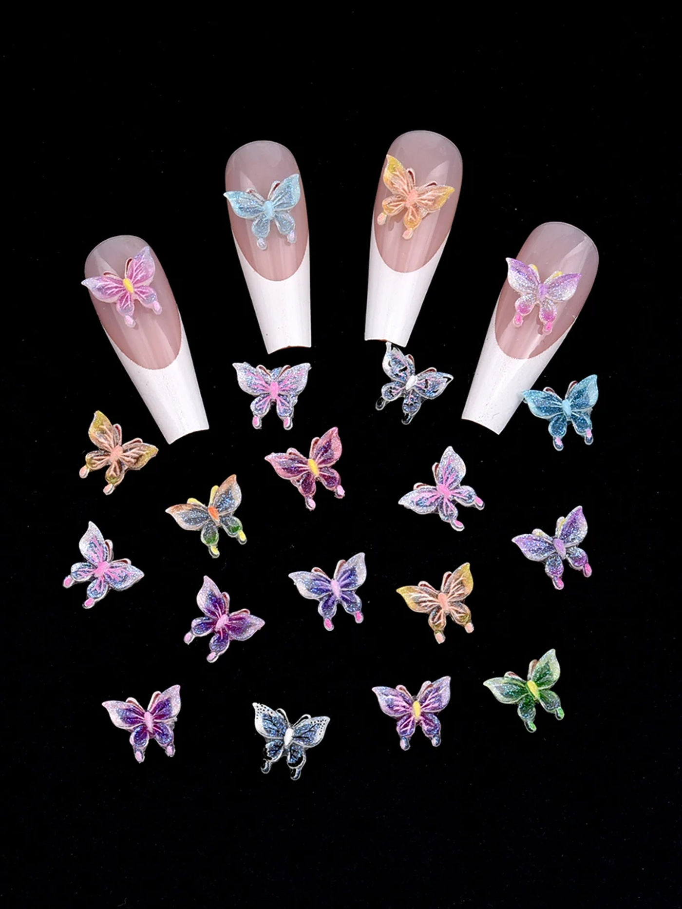 Description Picture 2 of item100pcs Glitter Nail Charms Butterflies Assortment Resin 3d Nail Art Decoration Studs Accessories Supplies NJ23104-5