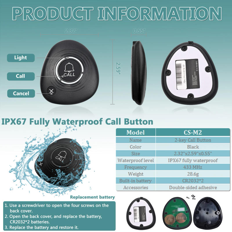 Description Picture 5 of itemBYHUBYENG Watch Pager For Restaurant Waiter Calling System 1 Waterproo Watch Receiver +2 Call Button Hookah Customer Service